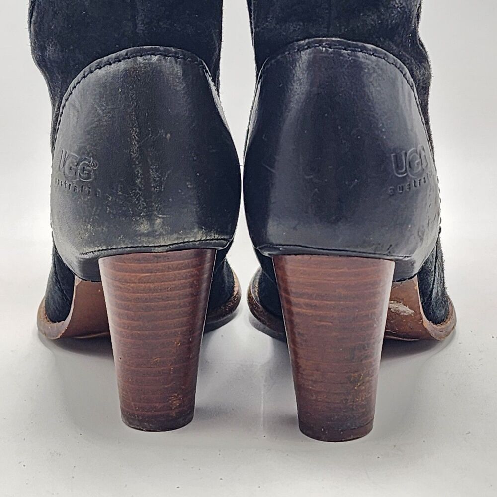 UGG Australia Stella Suede Leather Black Heeled Boots Size 9 - Picture 6 of 11